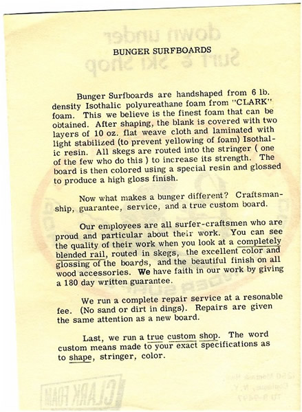 Custom Bunger Surfboards Made in New York and handshaped by Tommy Bunger.  